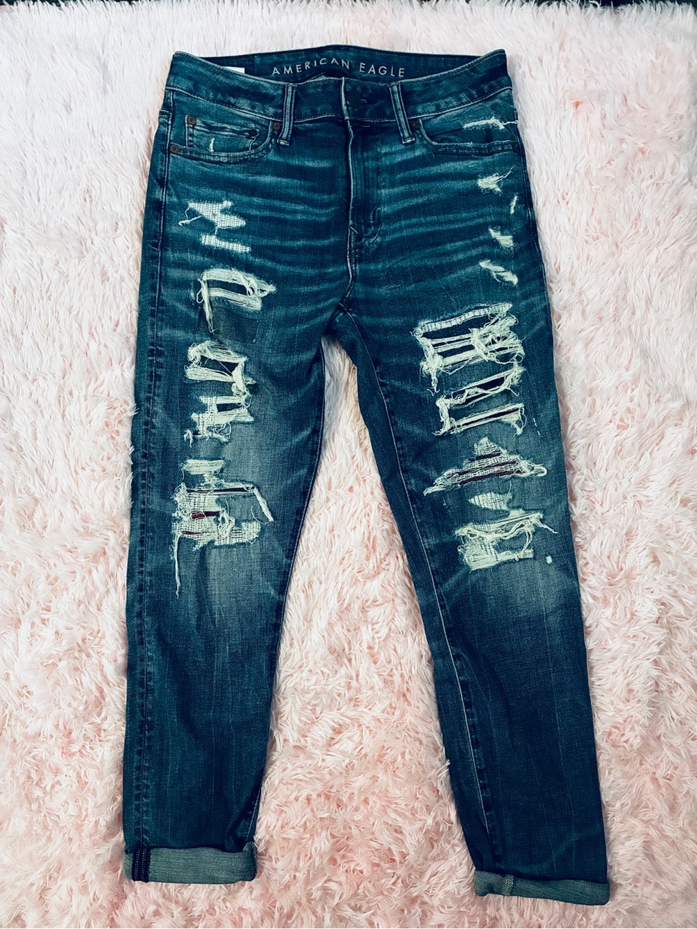 American Eagle Distressed Medium Wash Athletic Skinny Jeans